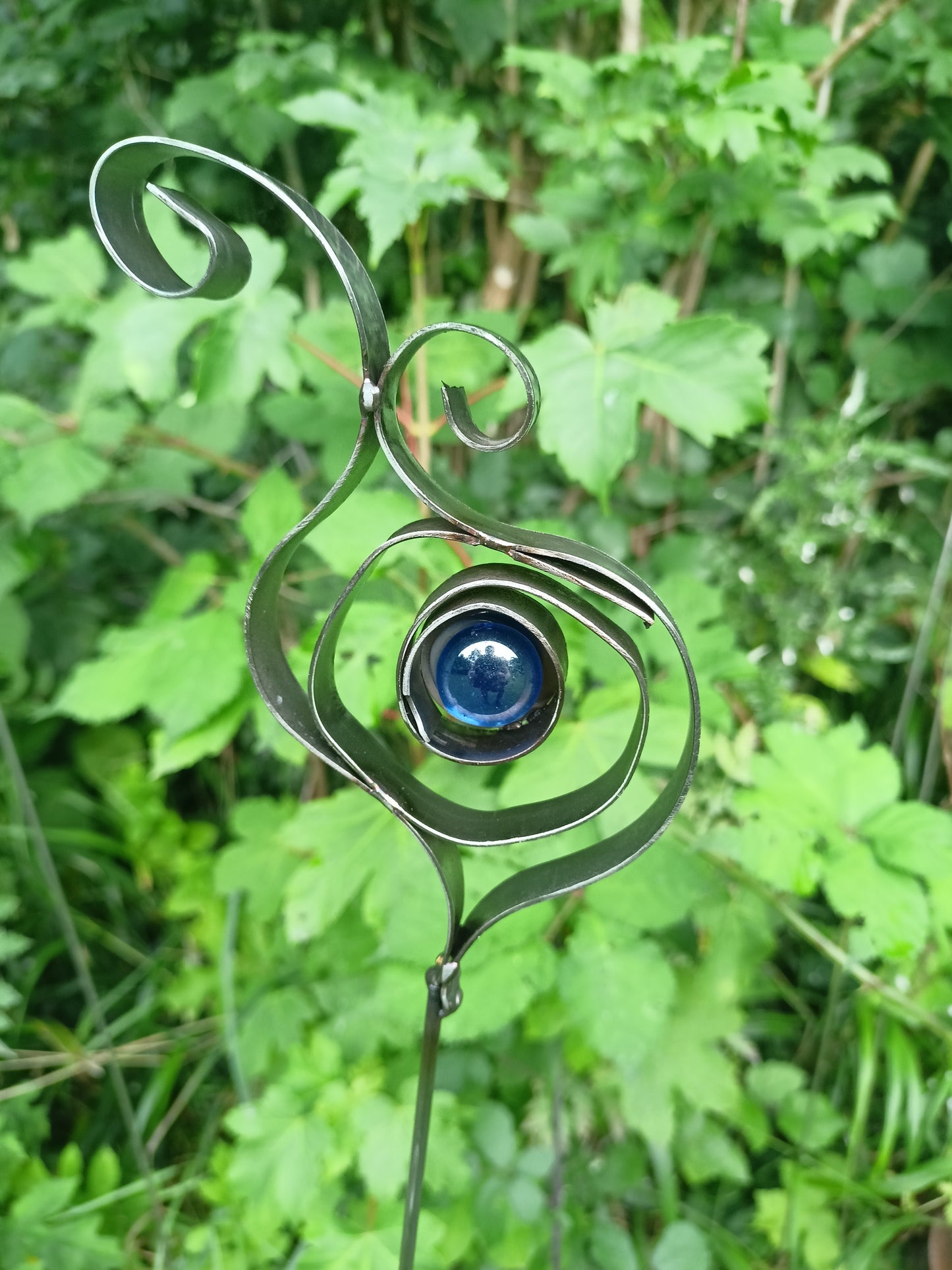 Abstract Garden Sculpture – Handmade from Reclaimed Metal and Organic Materials