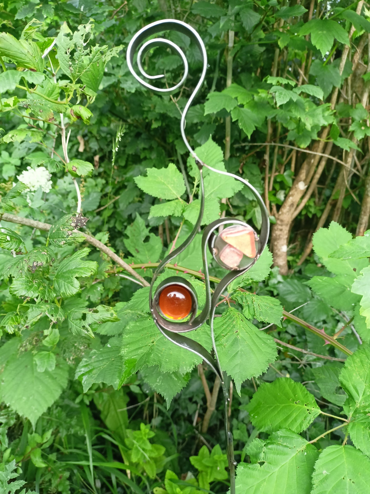 Abstract Garden Sculpture – Handmade from Reclaimed Metal and Organic Materials