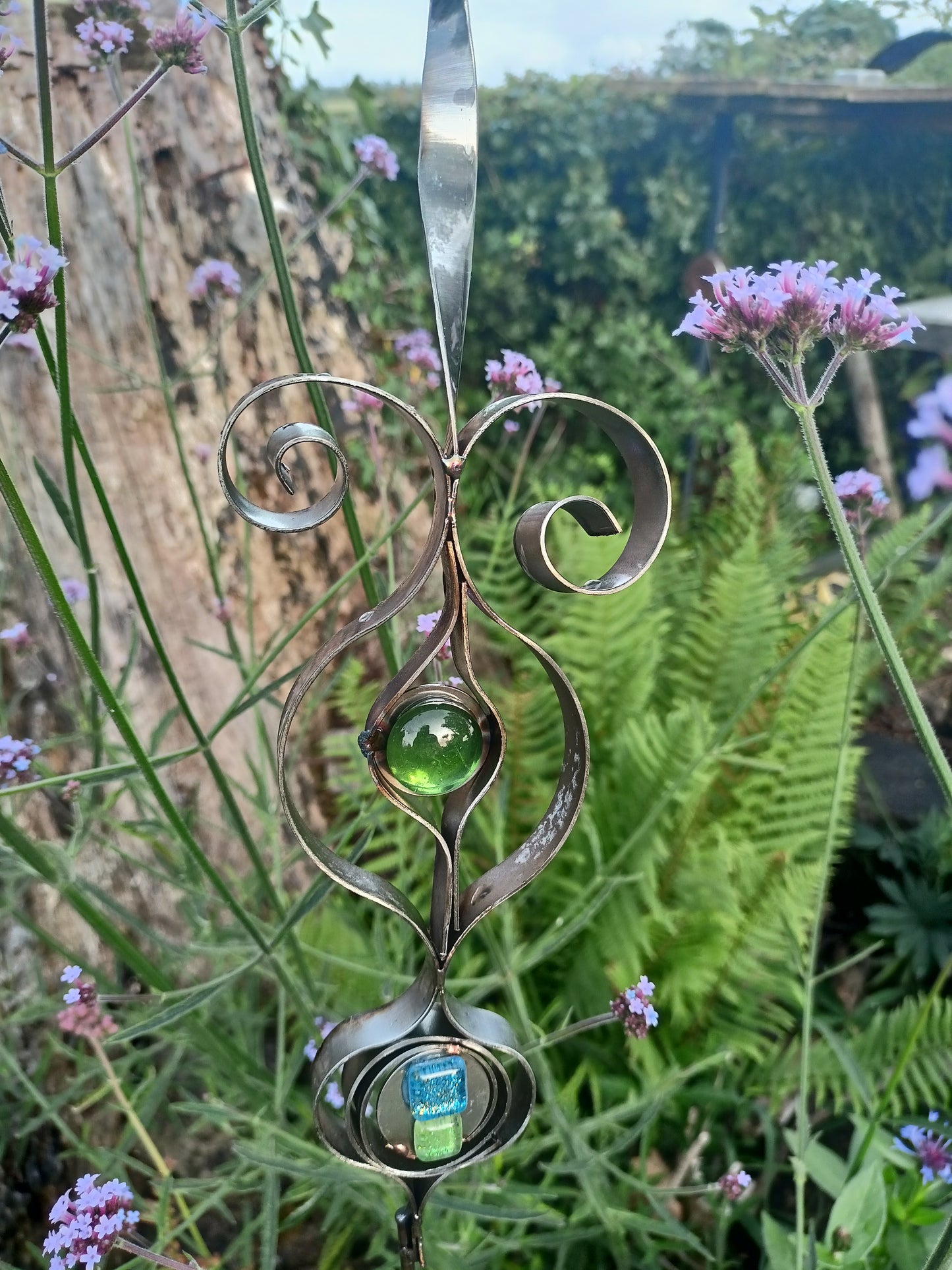 Abstract Garden Sculpture – Handmade from Reclaimed Metal and Organic Materials