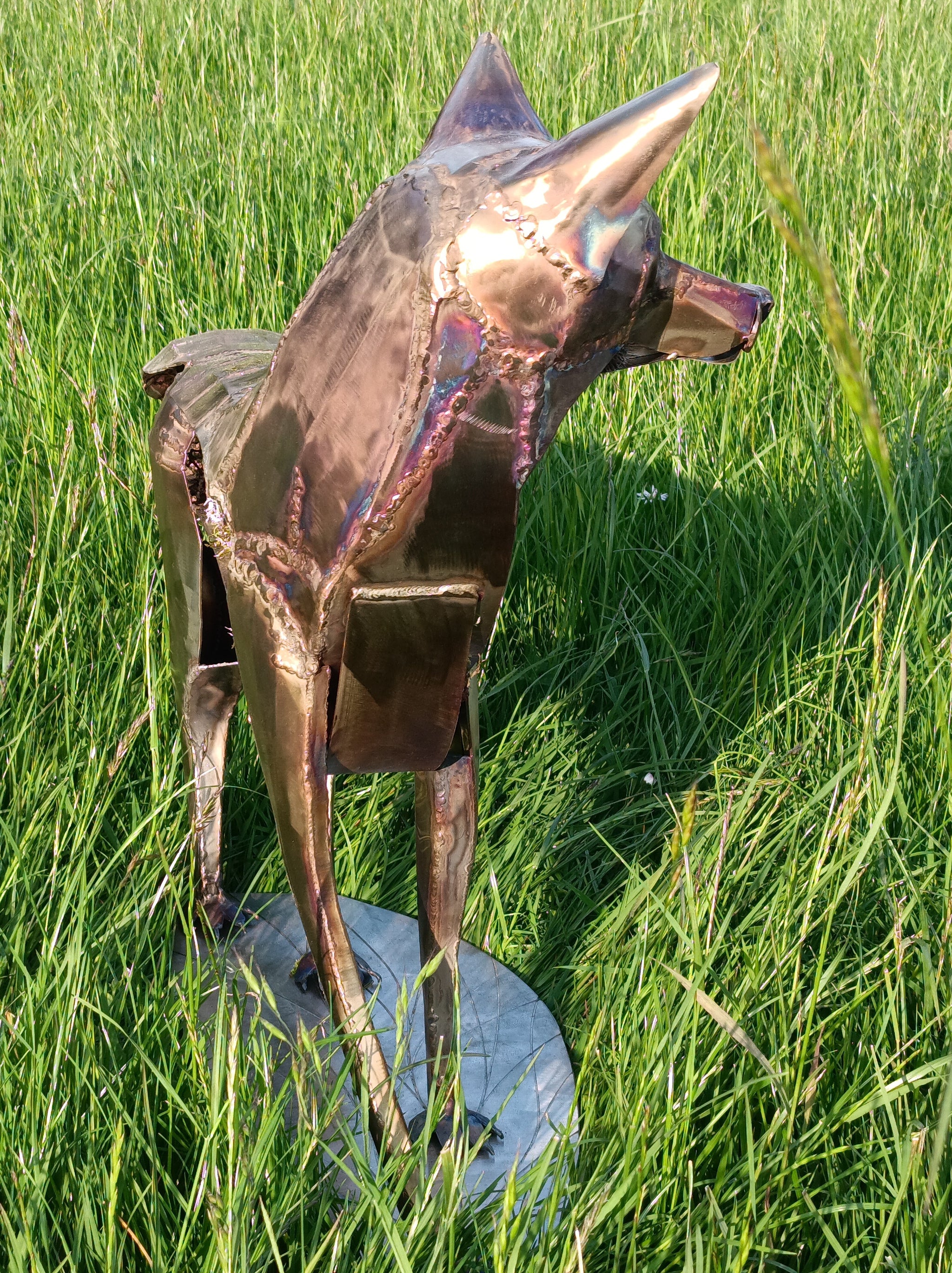 Stainless steel fox sculpture