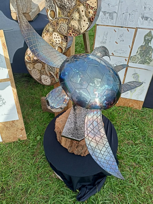 Majestic flying turtle in 100% upcycled metal