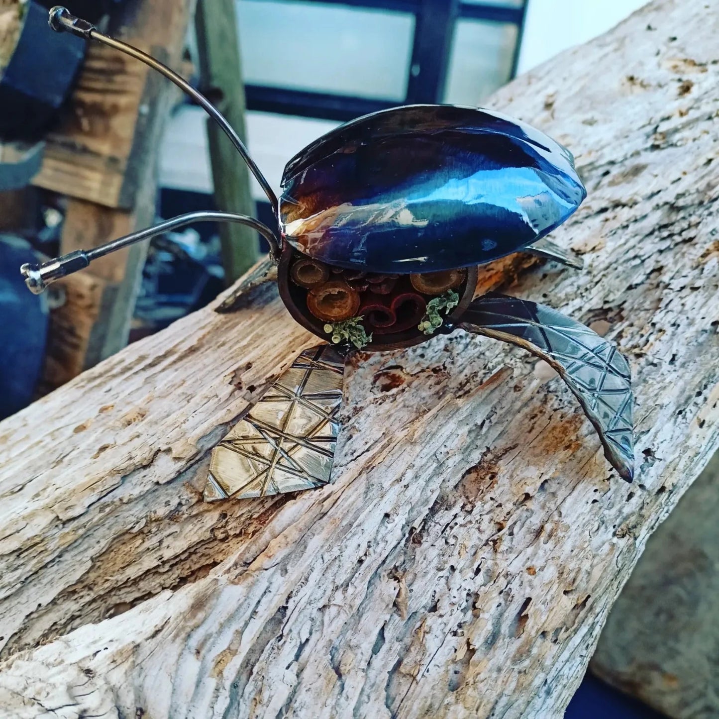 Upcycled metal mini bug