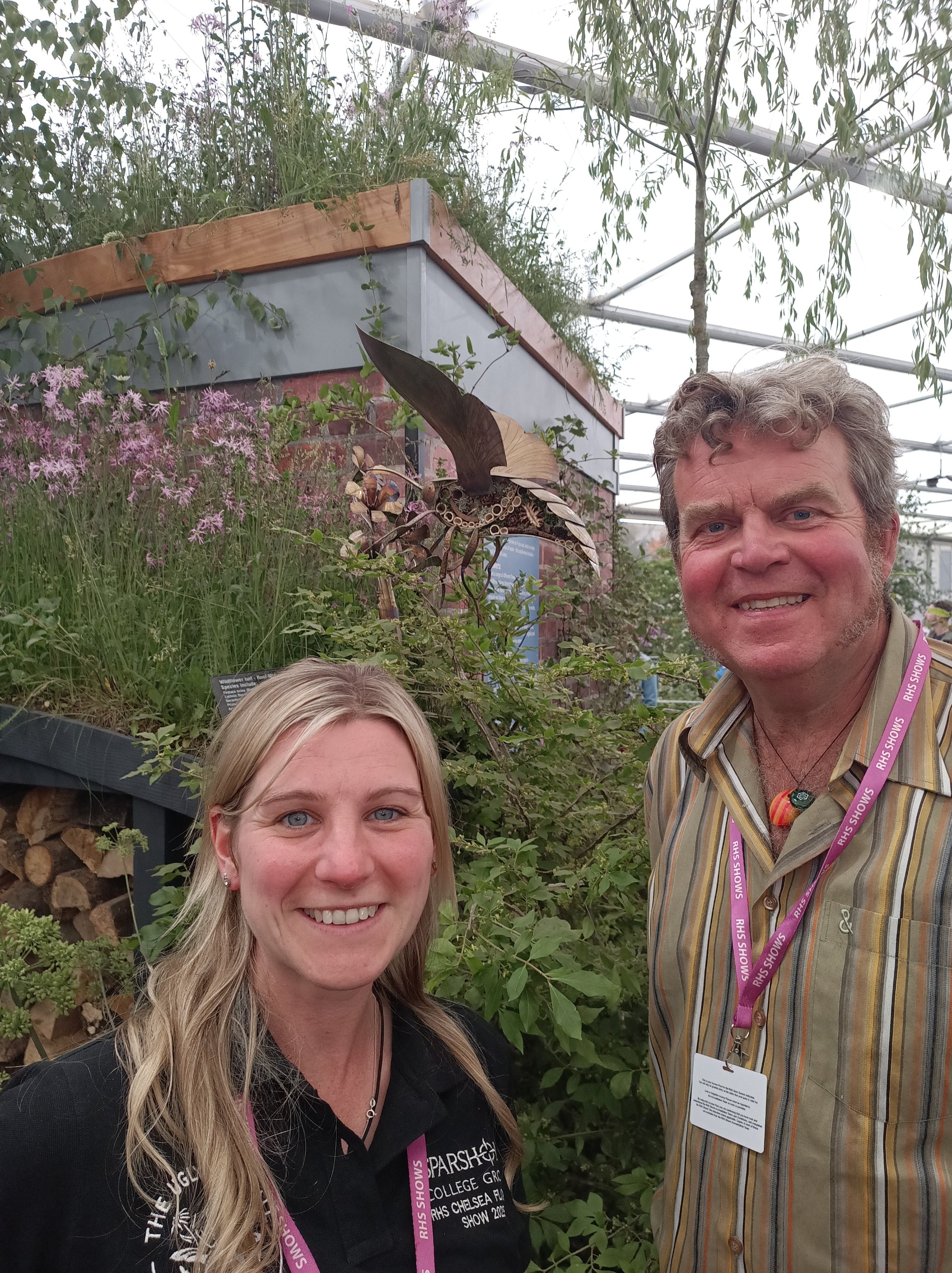 Me with Lucy Lewis, project manager for the show garden presented by Sparsholt college 2025. Congratulations! Winner of a Silver Gilt Medal.