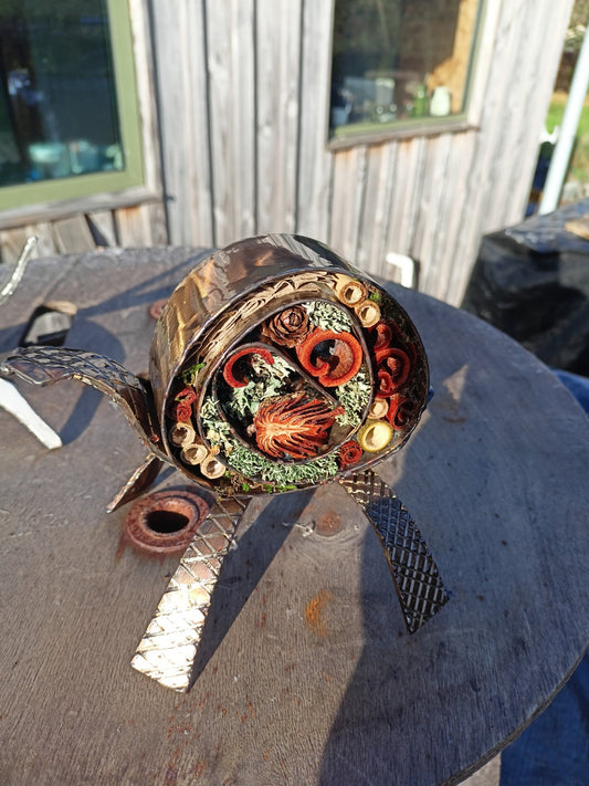 Quirky stainless-steel Tortoise with patterned organic fillings